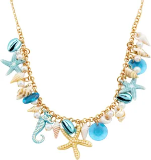 CSIYANJRY99 Seashell Starfish Mermaid Necklace for Women Sea Shell Pearl Choker Collar Necklace Boho Summer Mermaid Costume Accessories Beachy Jewelry