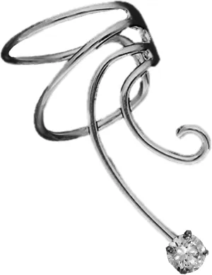 Cubic Zirconia CZ Sterling Silver Non-Pierced Right Wave Ear Cuff Earring