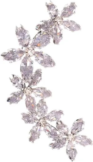 Cubic Zirconia Flower Ear Cuffs Earrings for Women Large Floral Rhinestone Stud Statement Earrings Wrap Clip On Huggie Hoop Bridal Wedding Party Ear Jewelry