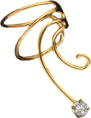 Cubic Zirconia Gold On Sterling Non-Pierced Right Wave Ear Cuff Earring