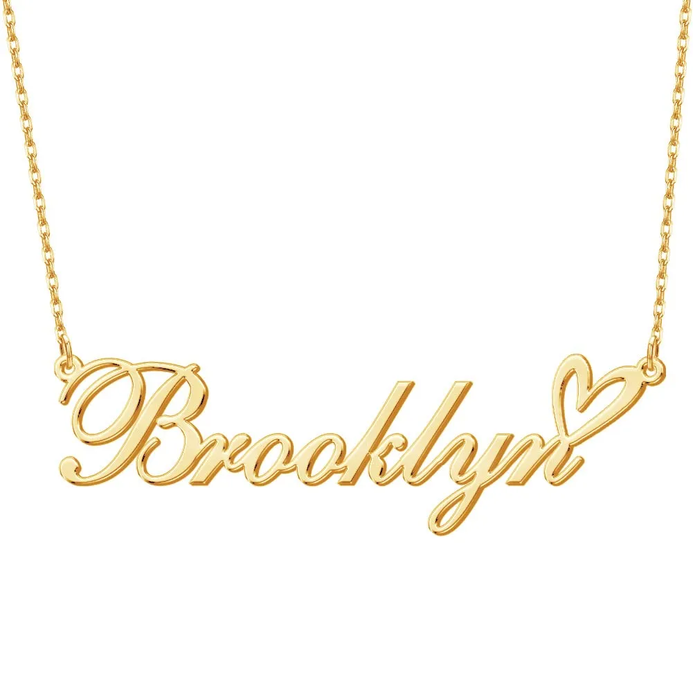 Custom Name Necklace with Heart, Handmade Nameplate Pendant Necklaces Personalized Jewelry Gifts for Women