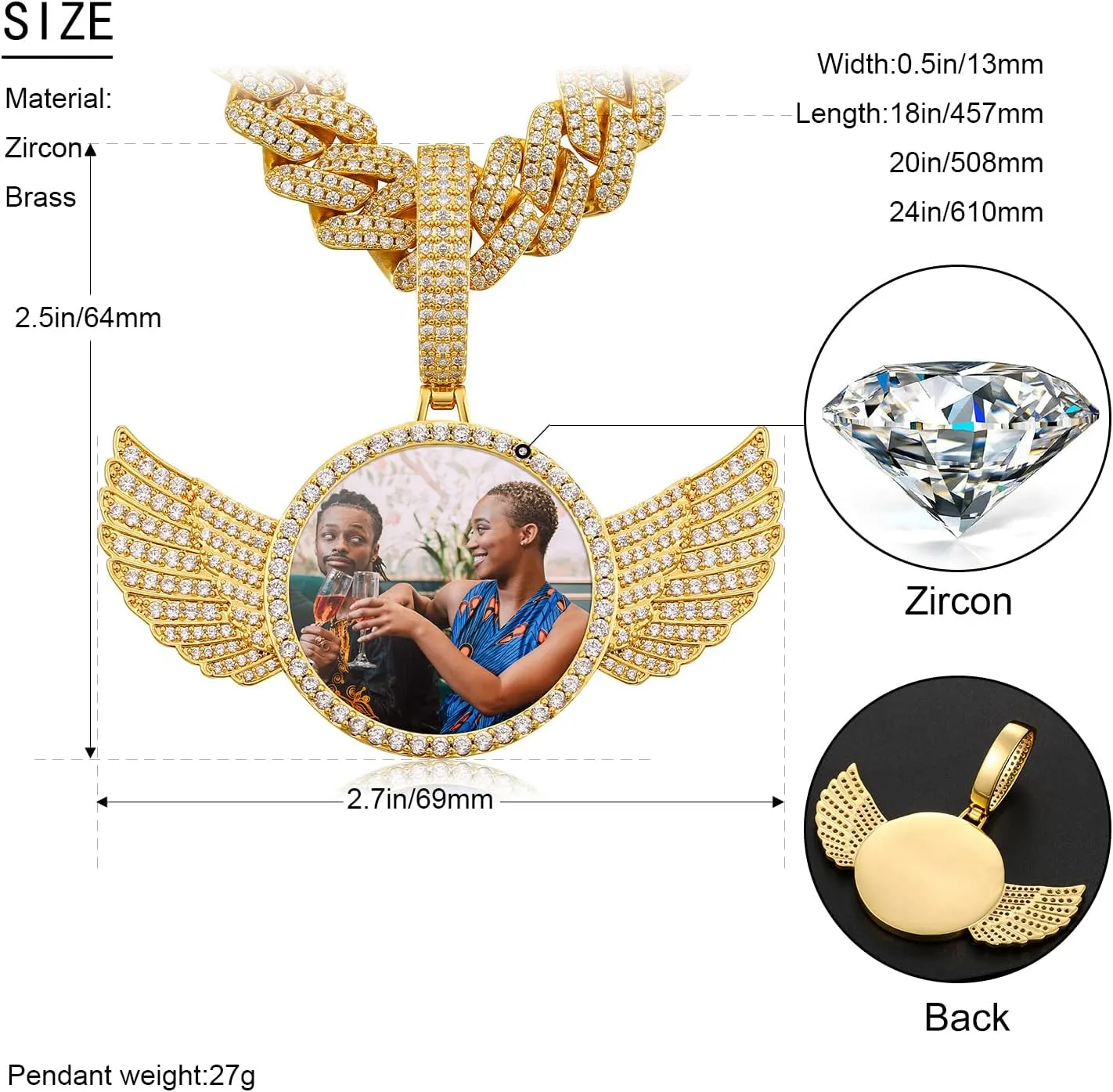 Custom Picture Necklace Personalized Photo Engraved Pendant With 13mm Cuban Link Chain Customized Memory Picture Chains Iced Out Photo Medallion Name Necklace Hip Hop Custom Jewelry For Men Women