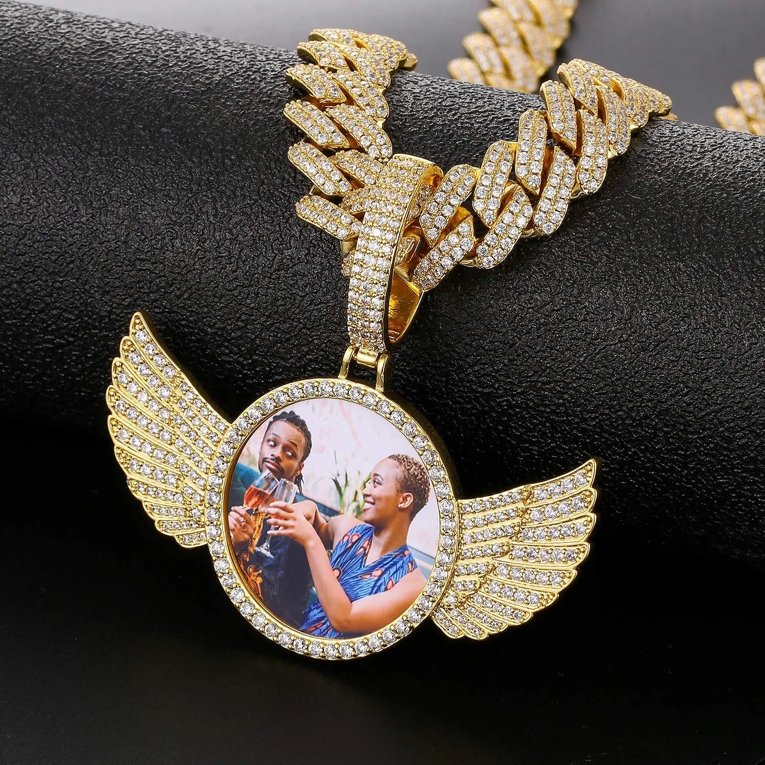 Custom Picture Necklace Personalized Photo Engraved Pendant With 13mm Cuban Link Chain Customized Memory Picture Chains Iced Out Photo Medallion Name Necklace Hip Hop Custom Jewelry For Men Women