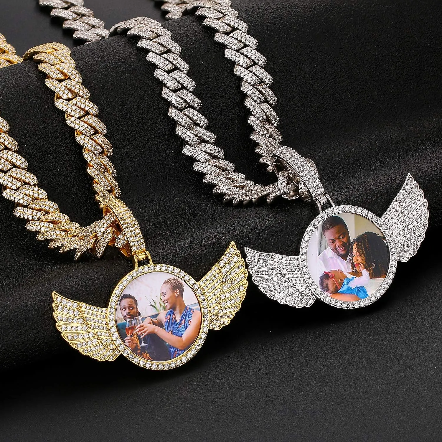 Custom Picture Necklace Personalized Photo Engraved Pendant With 13mm Cuban Link Chain Customized Memory Picture Chains Iced Out Photo Medallion Name Necklace Hip Hop Custom Jewelry For Men Women