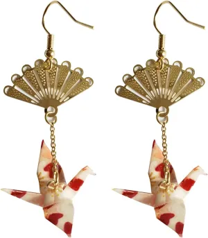 CutieJewelry Crane Origami Bird Fan Dangle Cute Pretty Earrings