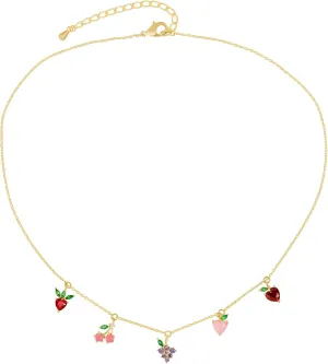 Dainty Cute Fresh Fruit Choker for Women 14K Gold Plated Chain Cubic Zircon Cherry Pineapple Strawberry Colorful Crystal Pendant Necklace for Women Jewelry