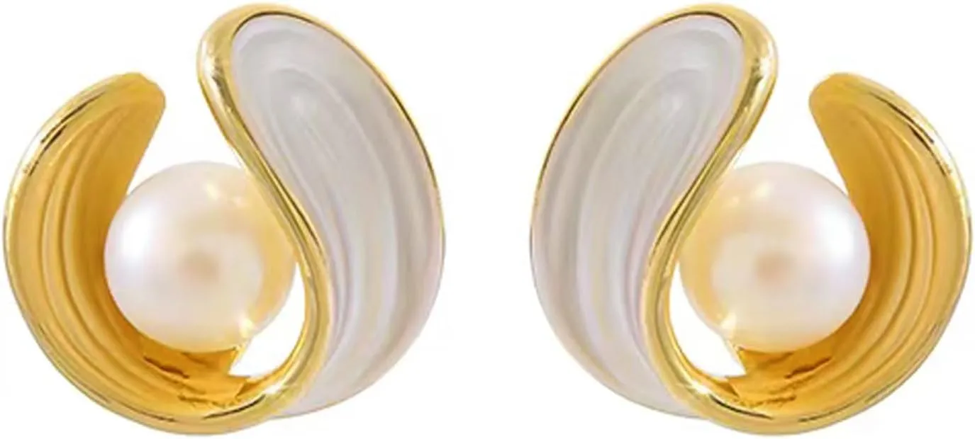 Dainty Gold Pearl Stud Earrings for Women  Trendy Statement Jewelry, Vintage and Geometric Design, Perfect for Any Occasion