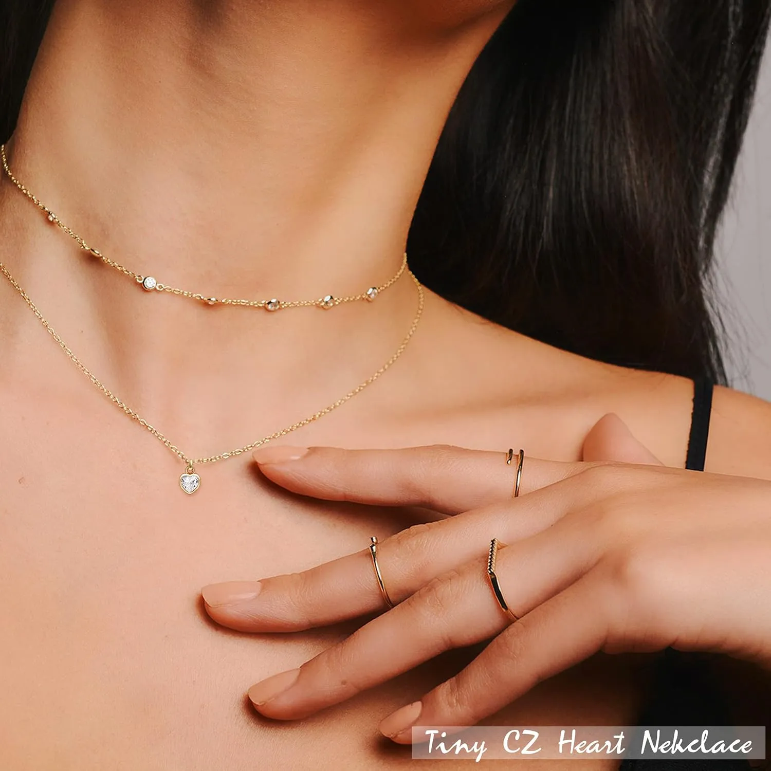 Dainty Layered Initial Choker Necklaces for Women Girls 14K Gold Plated Cute CZ Heart Letter Pendant Layering Gold Necklace Set Minimalist Jewelry Gift