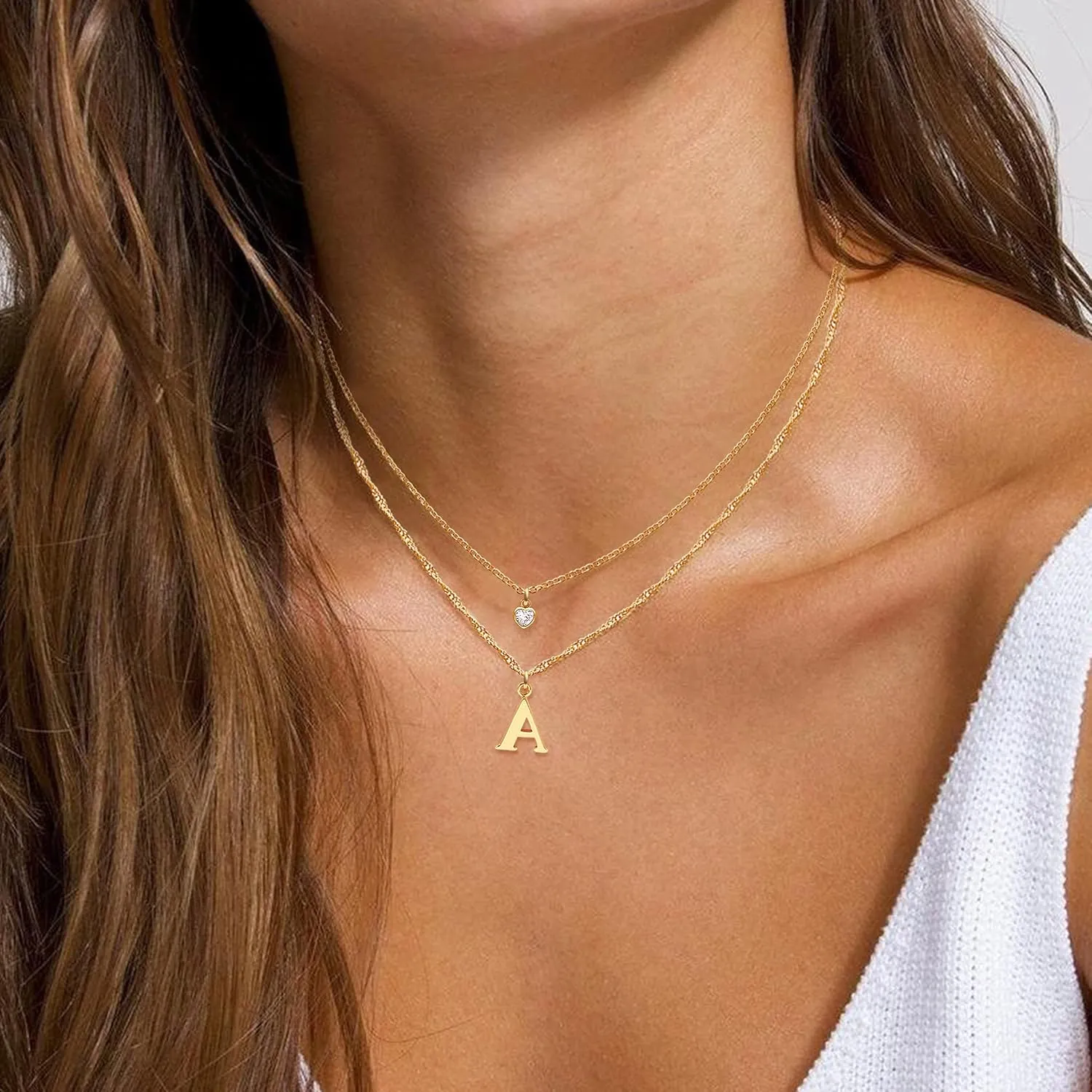 Dainty Layered Initial Choker Necklaces for Women Girls 14K Gold Plated Cute CZ Heart Letter Pendant Layering Gold Necklace Set Minimalist Jewelry Gift