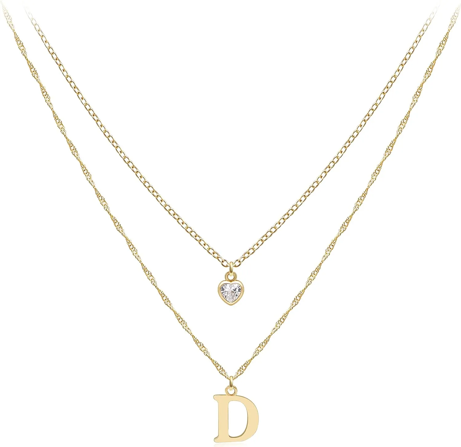 Dainty Layered Initial Choker Necklaces for Women Girls 14K Gold Plated Cute CZ Heart Letter Pendant Layering Gold Necklace Set Minimalist Jewelry Gift