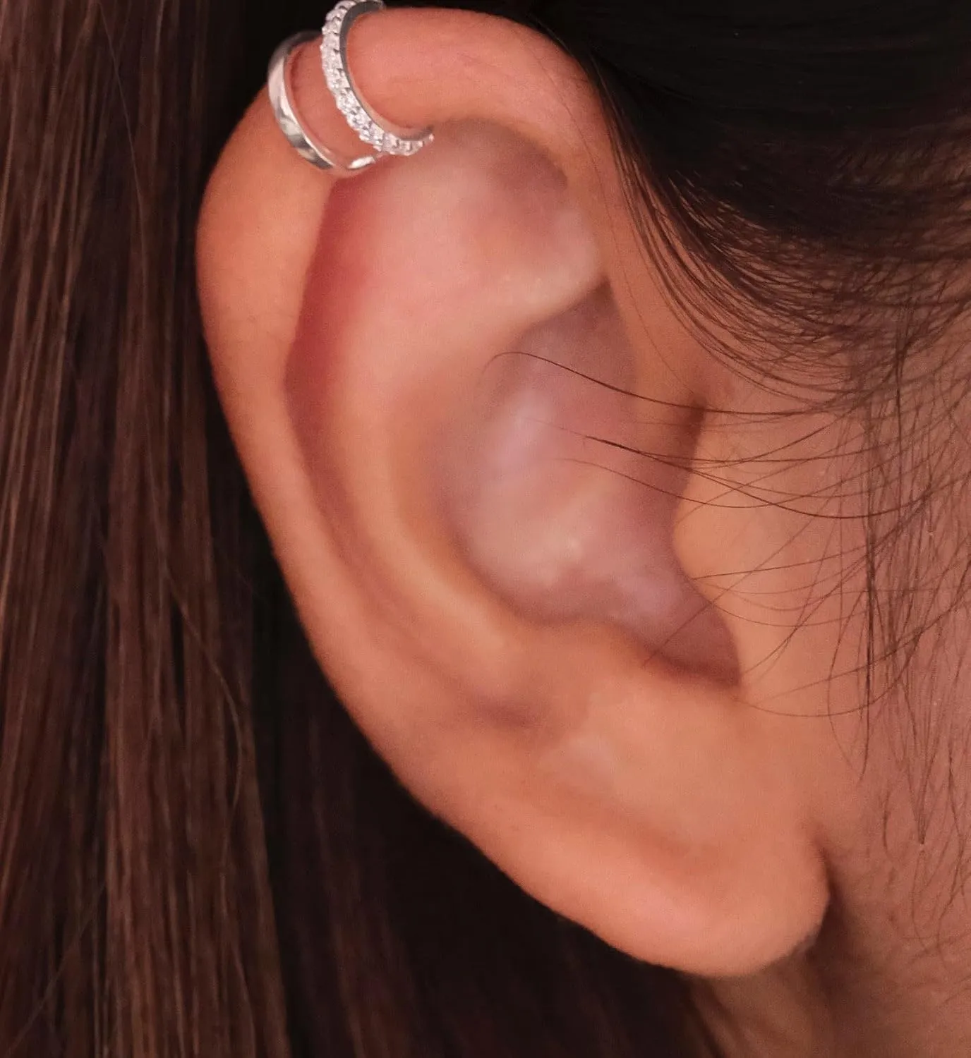 Delicate Simulated Diamond Ear Cuff in 925 Sterling Silver with 18K Gold Vermeil | CZ Half Band Cuff | Non-Pierced Cartilage Earring | Lightweight Hypoallergenic Jewelry