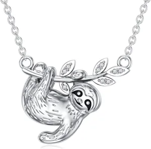 Diamond Sloth Necklace for Women S925 Sterling Silver Sloth Pendant Animal Sloth Jewelry Gifts for Mom Wife Her