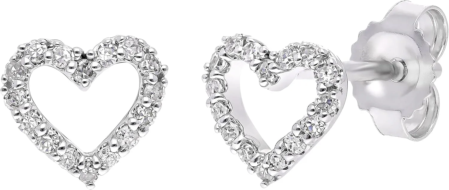 DISENO Heart Shaped Stud Diamond Earrings in 10k White Gold, 0.13 Carat (F-G Color, SI1-SI2 Clarity) - Elegant Fine Jewelry Gift for Birthdays, Weddings & Special Occasions