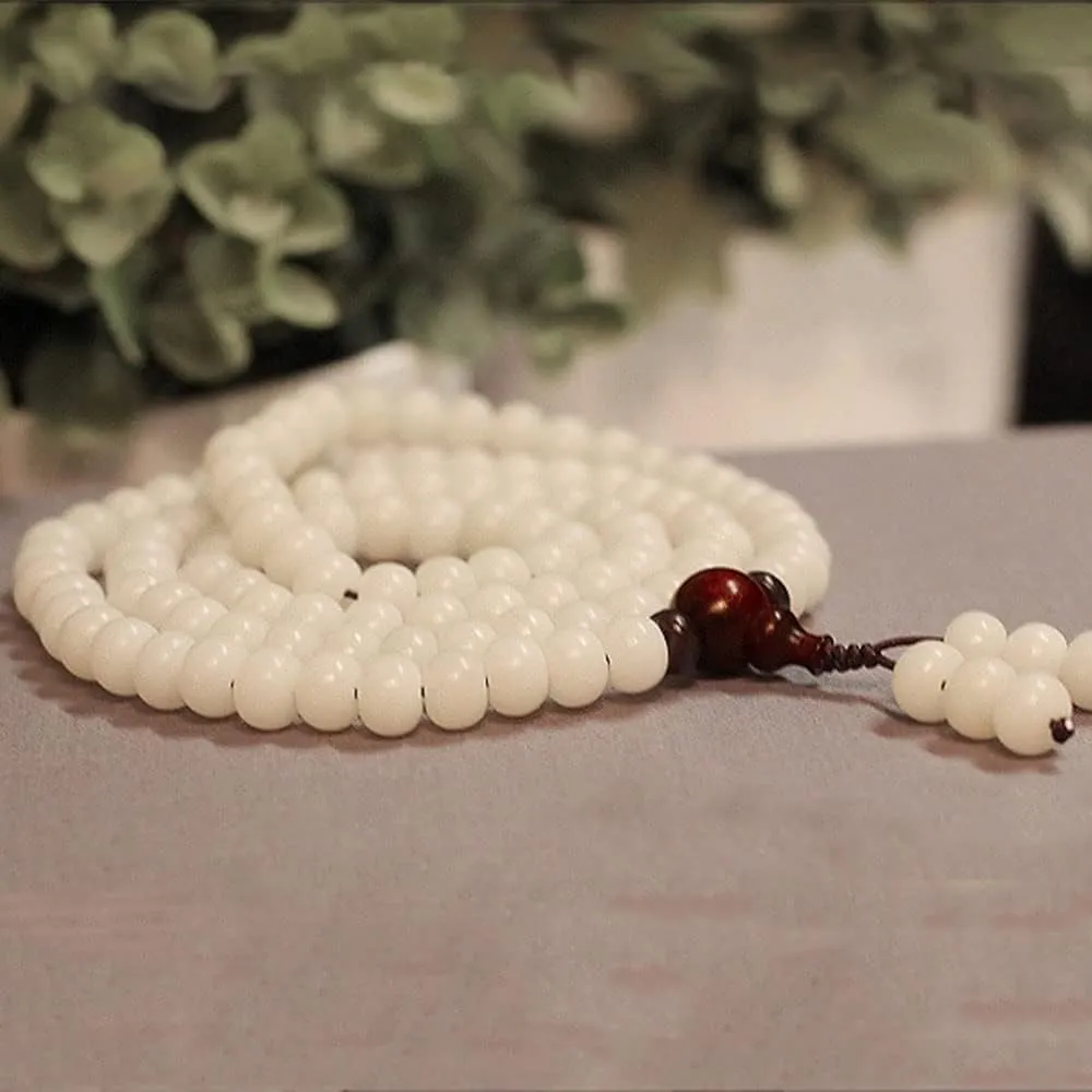 DOWNER Buddhist Prayer Beads Bracelet,bead bracelet,Prayer Beads,White Jade Bodhi Root Multi-Circle Bracelet Necklace 108 Mala Rosary for Prayer Meditation Yoga
