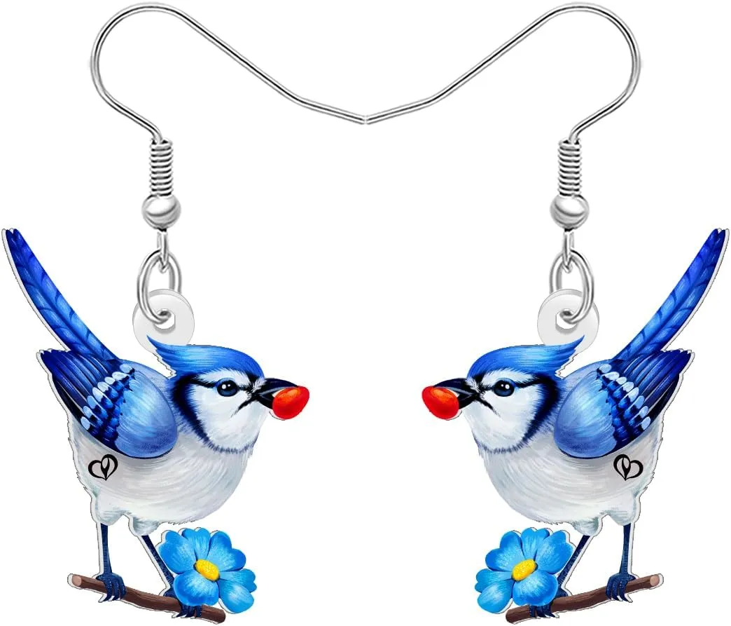 DUOWEI Acrylic Cute Blue Magpie Earrings Dangle Spring Summer Lightweight Funny Bird Earrings Dangling Jewelry Gifts Ideas For Women Mom Nature Lover Charms