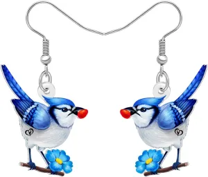 DUOWEI Acrylic Cute Blue Magpie Earrings Dangle Spring Summer Lightweight Funny Bird Earrings Dangling Jewelry Gifts Ideas For Women Mom Nature Lover Charms