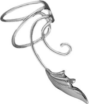 Ear Charms Delicate Leaf Wave Ear Cuff Non-Pierced Earring Wrap Sterling Silver, Right