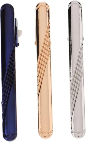 Elegant Metal Tie Clips Set of 3 in Yellow for Men's Necktie Wedding Business Attire