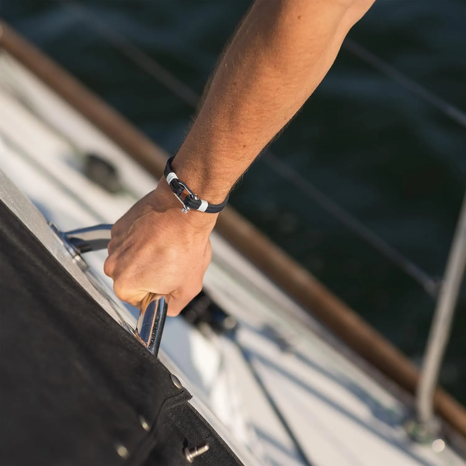 Elegatto Kellmore Premium Leather Bracelet for Men | Double Full-Grain Leather with Silver Polished Stainless Steel Shackle Closure | Mens Designer Bracelet