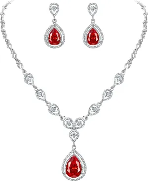 EVER FAITH Austrian Crystal Zircon Wedding Teardrop Necklace Earrings Set