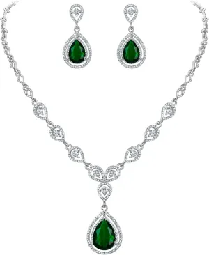 EVER FAITH Austrian Crystal Zircon Wedding Teardrop Necklace Earrings Set