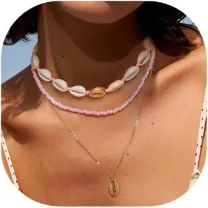 EVER FAITH Fashion Faux Pearl Beaded Sea Shell Collar Necklace Summer Beach Natural Handmade Boho Hawaiian Seashell Jewelry Surfer Beachy Stuff Accessories