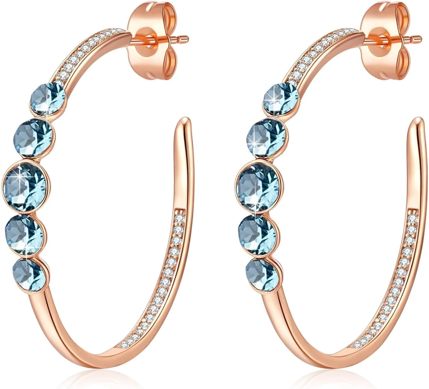 EVEVIC Austrian Crystal Half Hoop Earrings for Women Trendy 14K Rose Gold Plated Large Hoops Earring Jewelry Gift