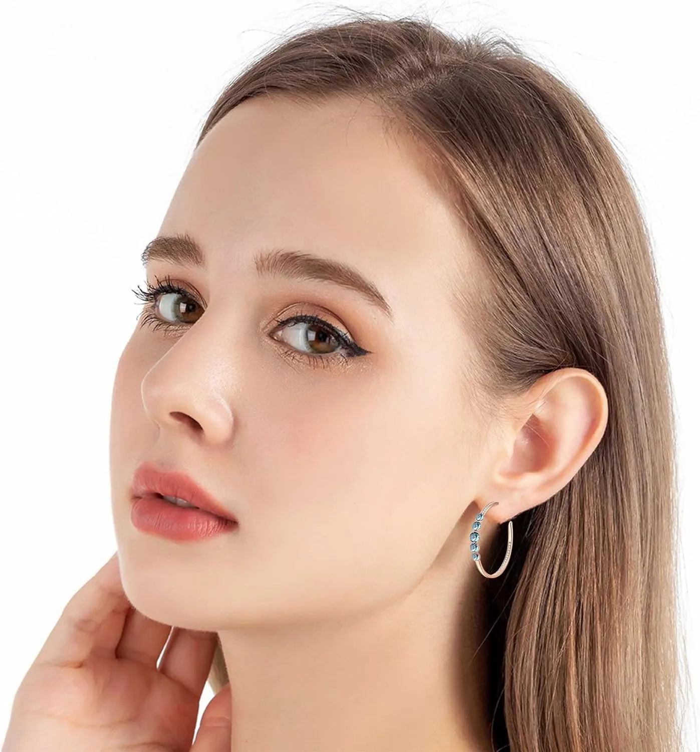EVEVIC Austrian Crystal Half Hoop Earrings for Women Trendy 14K Rose Gold Plated Large Hoops Earring Jewelry Gift