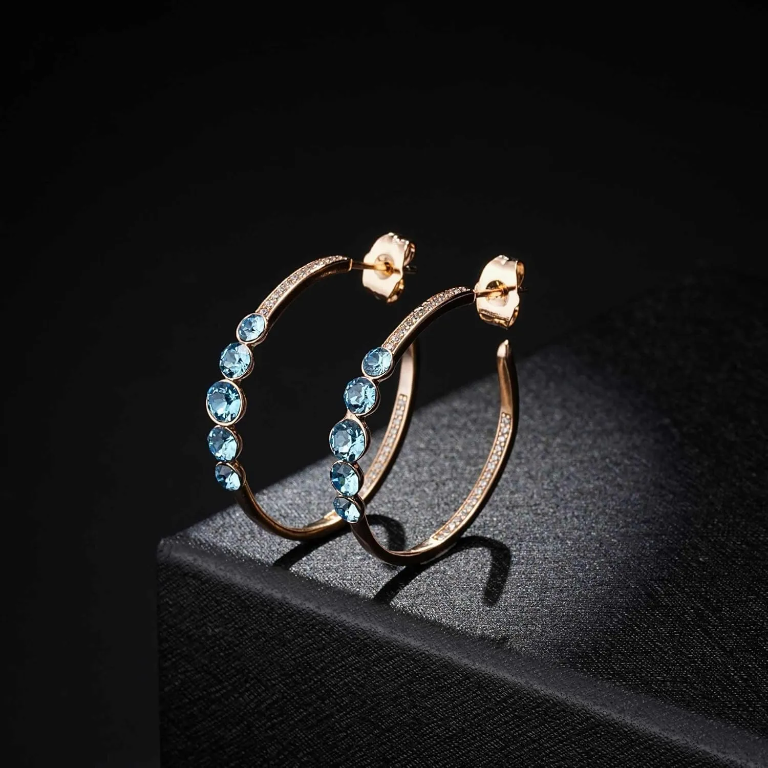 EVEVIC Austrian Crystal Half Hoop Earrings for Women Trendy 14K Rose Gold Plated Large Hoops Earring Jewelry Gift
