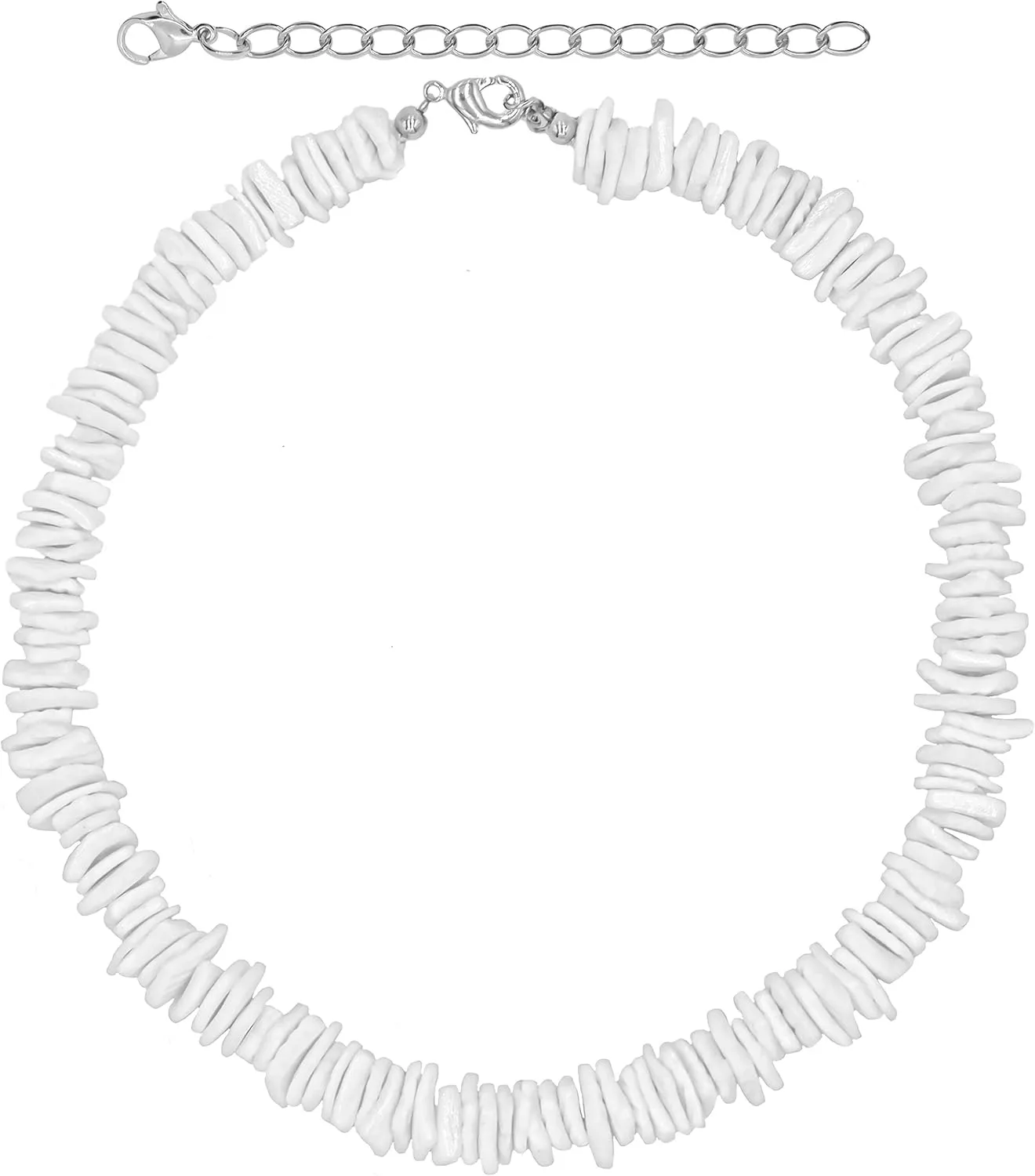 Fablinks White Puka Shell Necklace, Hawaiian Seashell Necklace for Men, VSCO Girl Beach Necklaces for Women, Beachy Beaded Summer Pooka Choker, Heishi Clam Chips Surfer Jewelry