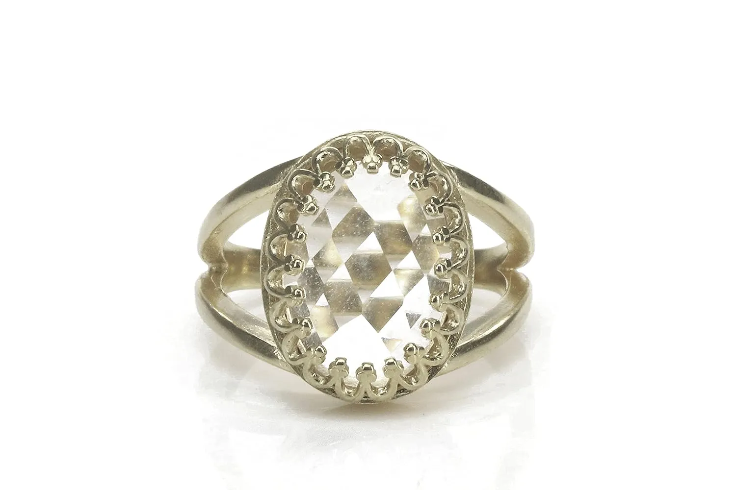 Faceted Gemstone Rings for Women - Oval Natural Crystal Quartz in 925 Sterling Silver Band - Wedding Ring, Birthday Ring, Fashion Ring - Elegant 14K Ring for All Occasions - Handmade