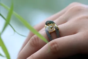 Fashion Emerald Ring Frog and Golden Toad Ring 925 Silver Frog 18k Yellow Gold Split Color Ring Rings for Women Men Couples Vintage Cute Animal Finger Ring Silver Fashion Party Jewelry Gifts 7