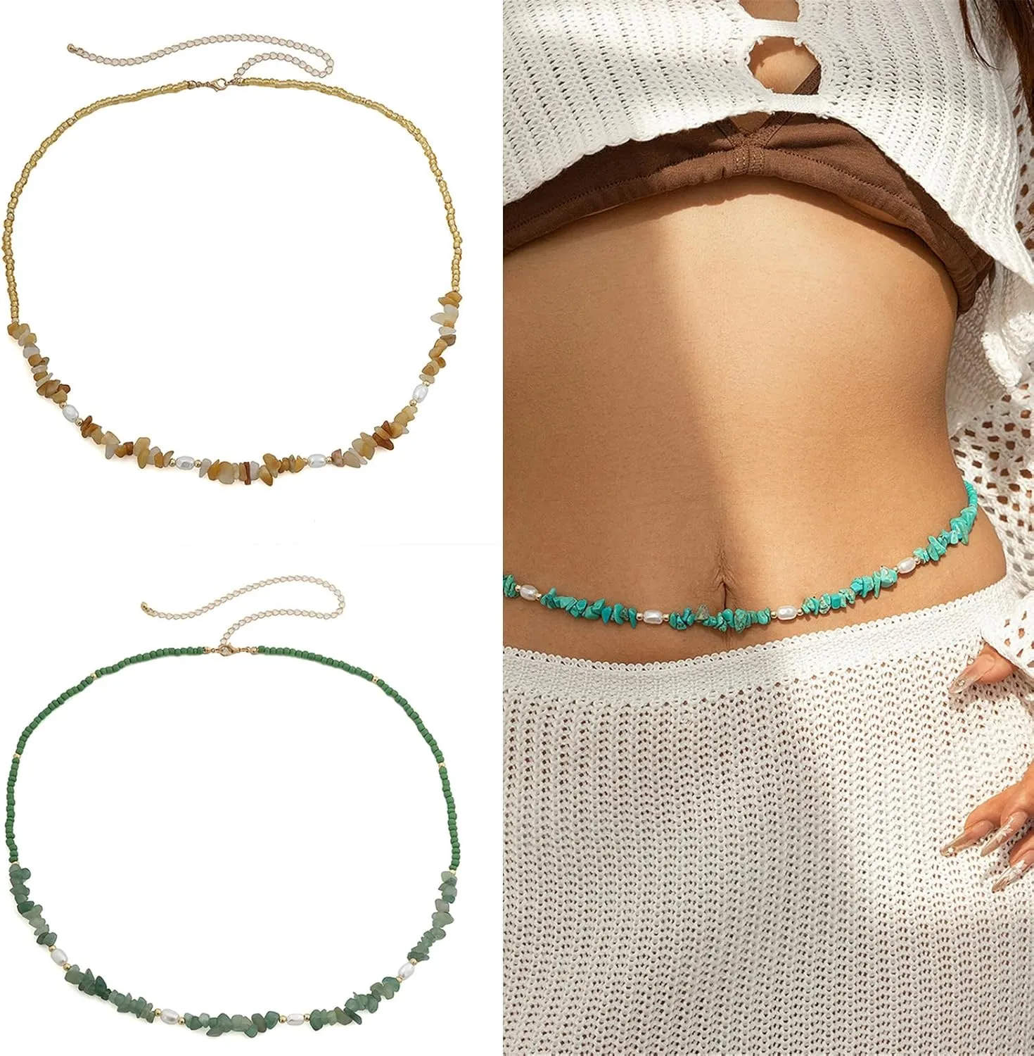 Fashion Waist Chain Female Rice Beading Pearl Belly Chain Belt Eye Catching Body Chain Belt Women Bohemian Body Jewelry