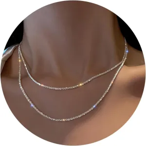 Fesciory Silver Rhinestone Tennis Necklaces for Women, Dainty Adjustable Layered Twist Rope Cubic Zircon Diamond Butterfly Necklace, Iced Out Heart Jewelry Gifts (Twist Rope)