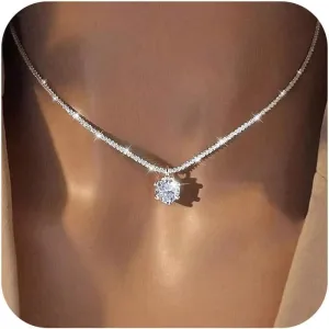 Fesciory Silver Rhinestone Tennis Necklaces for Women, Dainty Adjustable Layered Twist Rope Cubic Zircon Diamond Butterfly Necklace, Iced Out Heart Jewelry Gifts (Twist Rope(Diamond) 1)