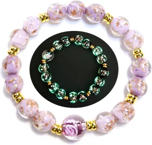 Firefly Glass Beads Bracelets for Women - Glow in the Dark Stretch Bracelet 10MM Luminous Healing Crystal Beaded Bracelet Jewelry Gift