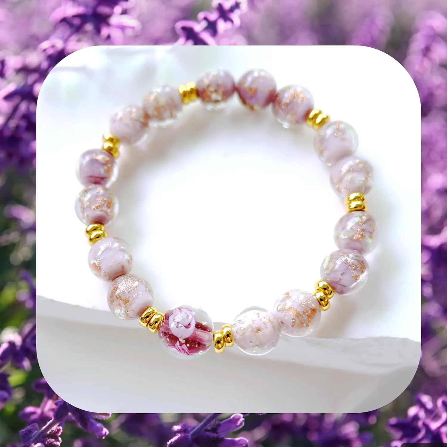 Firefly Glass Beads Bracelets for Women - Glow in the Dark Stretch Bracelet 10MM Luminous Healing Crystal Beaded Bracelet Jewelry Gift