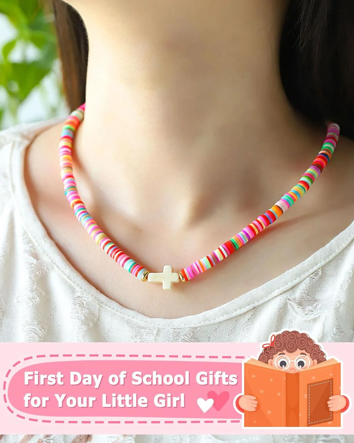 First Day of Kindergarten/Preschool Gift Back to School Matching Mother Daughter Cross Necklace