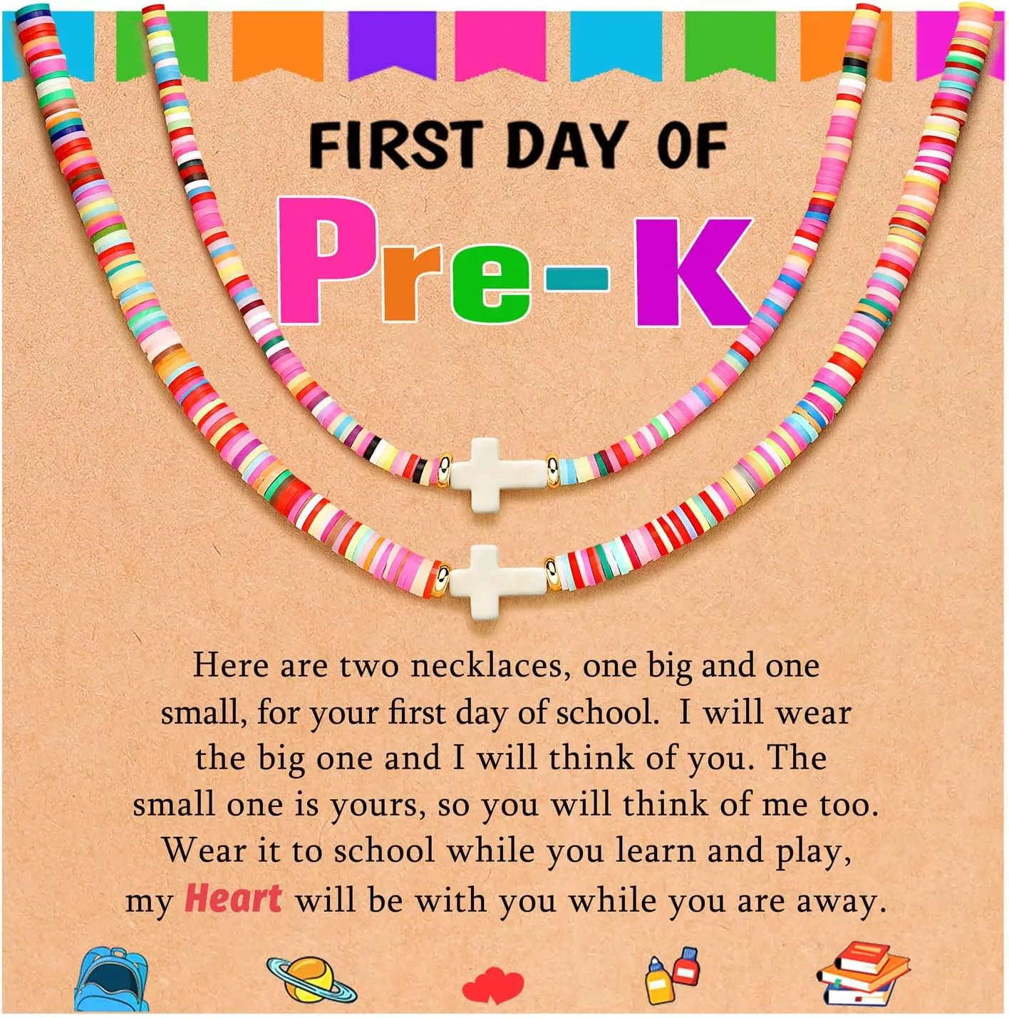 First Day of Kindergarten/Preschool Gift Back to School Matching Mother Daughter Cross Necklace