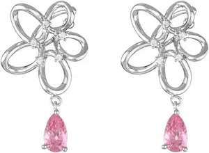 Floral Cuff Earrings, Non-Pierced Ear Cartilage Clip-On Wrap-On Hoops, Floral Pink Zirconia Cartilage Clip, Women Gift, Pair