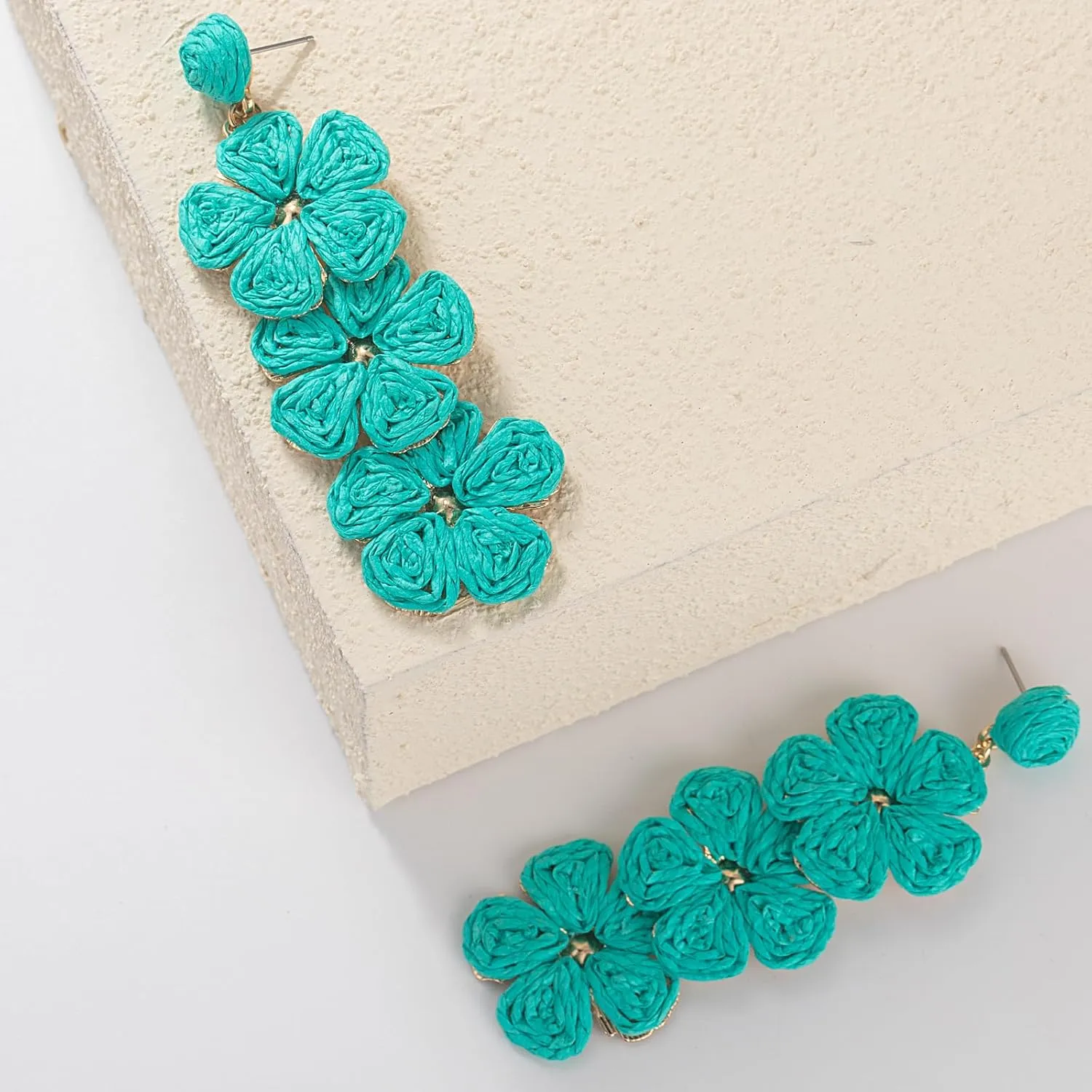Flower Drop Earrings Floral Raffia Earrings Boho Statement Dangle Earrings Trendy Cute Summer Jewelry for Women