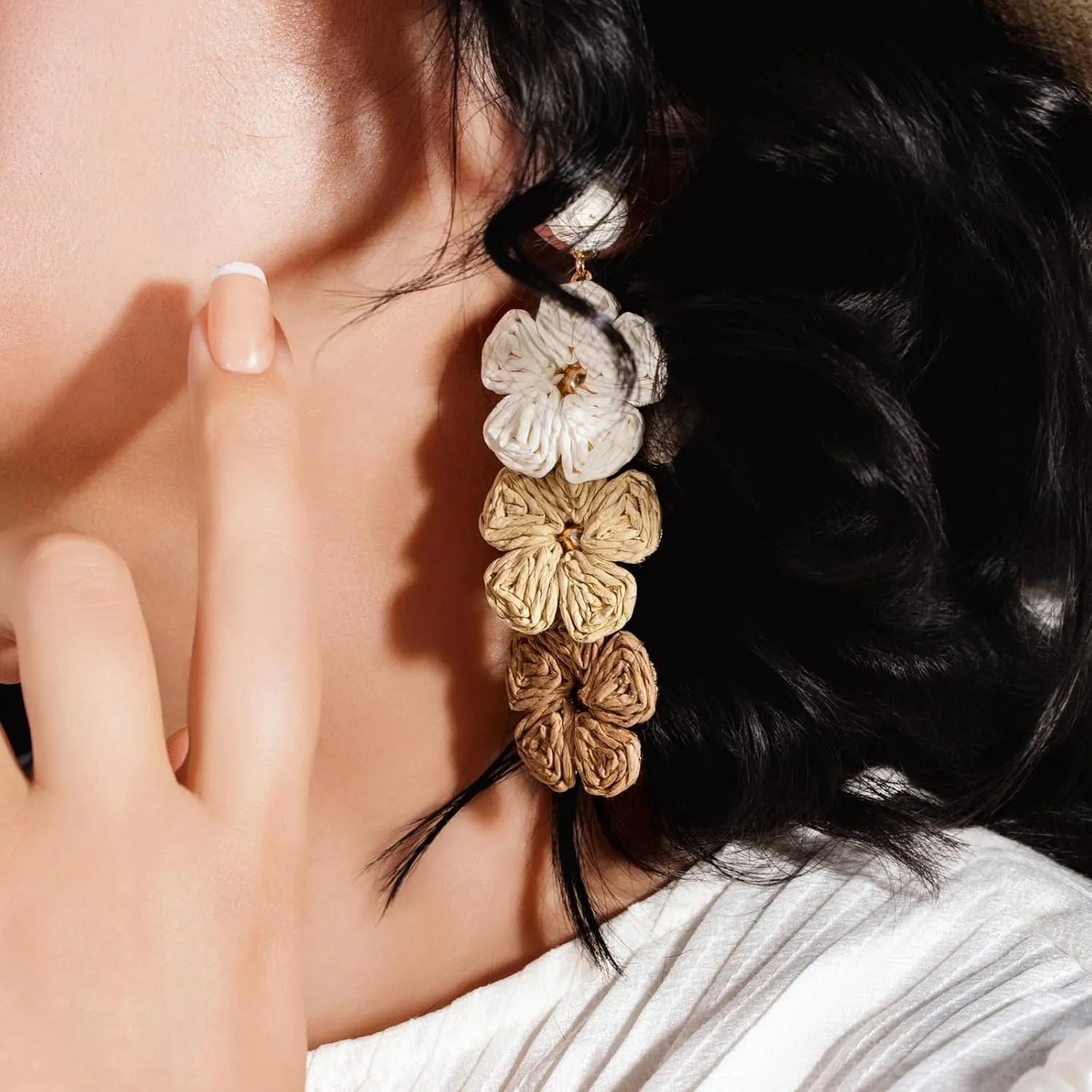 Flower Drop Earrings Floral Raffia Earrings Boho Statement Dangle Earrings Trendy Cute Summer Jewelry for Women