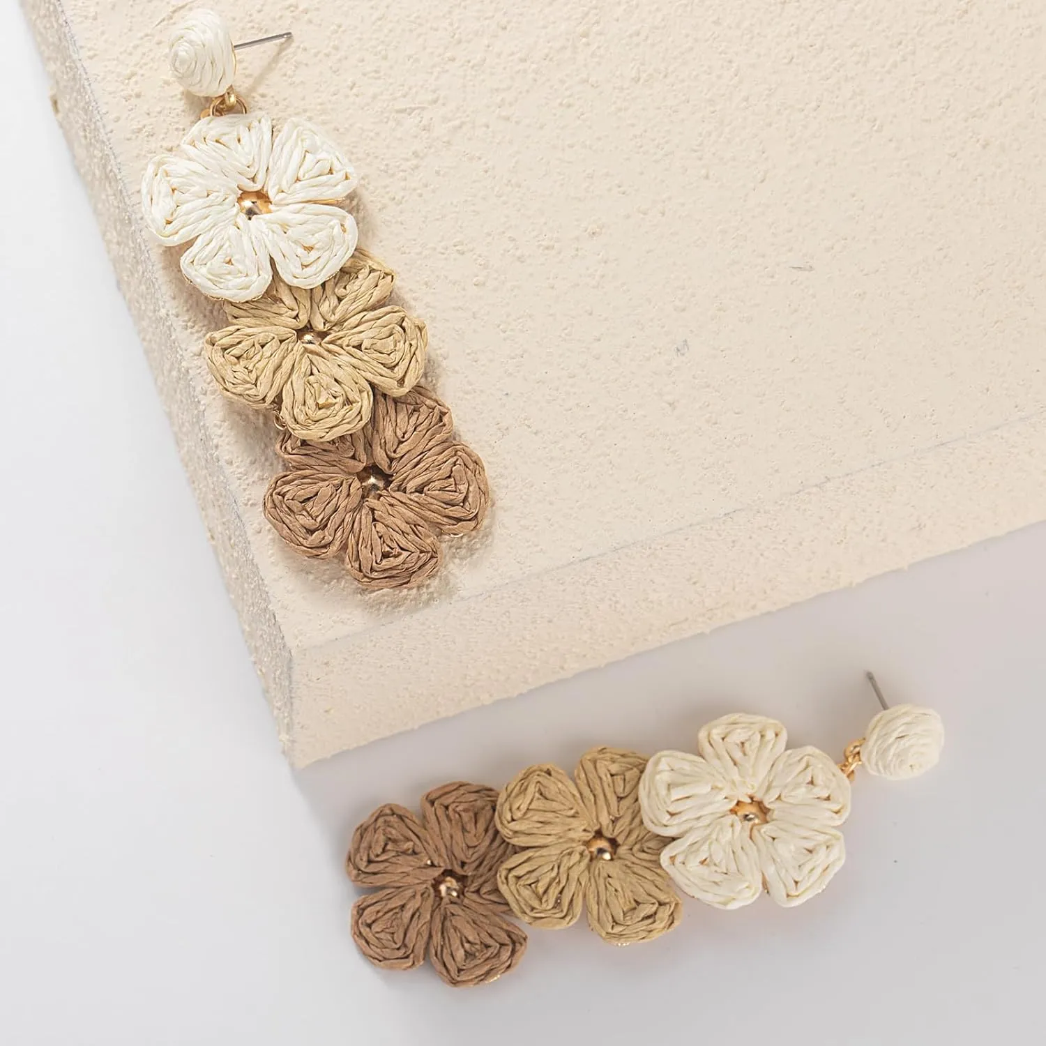 Flower Drop Earrings Floral Raffia Earrings Boho Statement Dangle Earrings Trendy Cute Summer Jewelry for Women