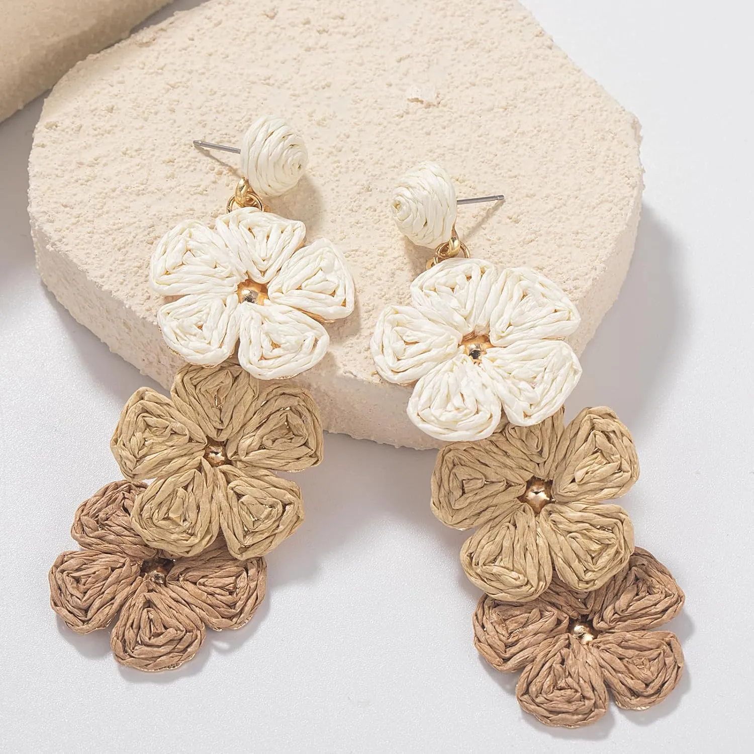 Flower Drop Earrings Floral Raffia Earrings Boho Statement Dangle Earrings Trendy Cute Summer Jewelry for Women