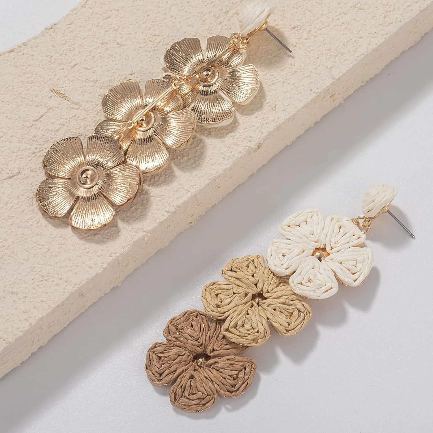 Flower Drop Earrings Floral Raffia Earrings Boho Statement Dangle Earrings Trendy Cute Summer Jewelry for Women