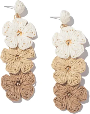 Flower Drop Earrings Floral Raffia Earrings Boho Statement Dangle Earrings Trendy Cute Summer Jewelry for Women