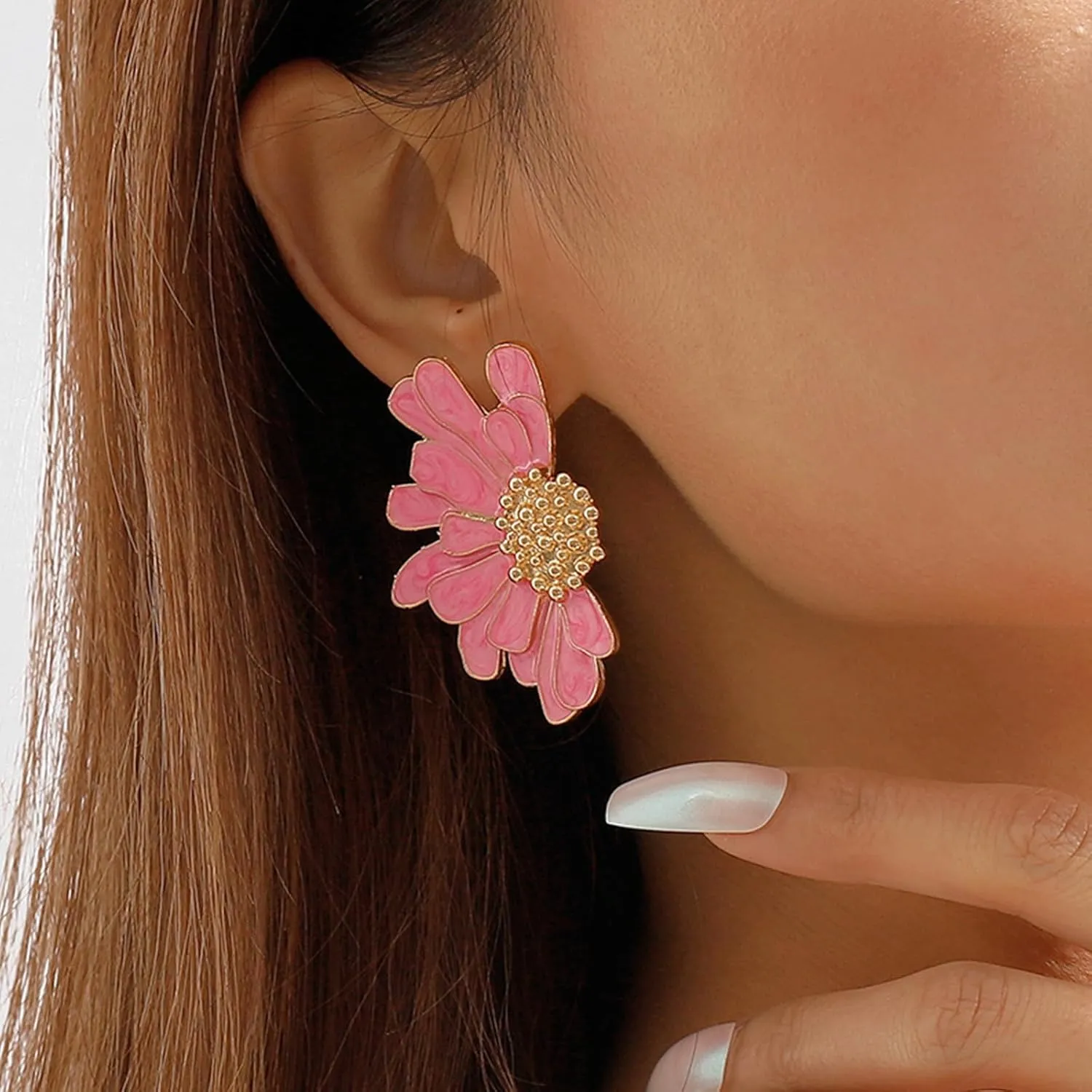 Flower Earrings Daisy Floral Earrings Pink White Green Flower Stud Earrings Jewelry for Women