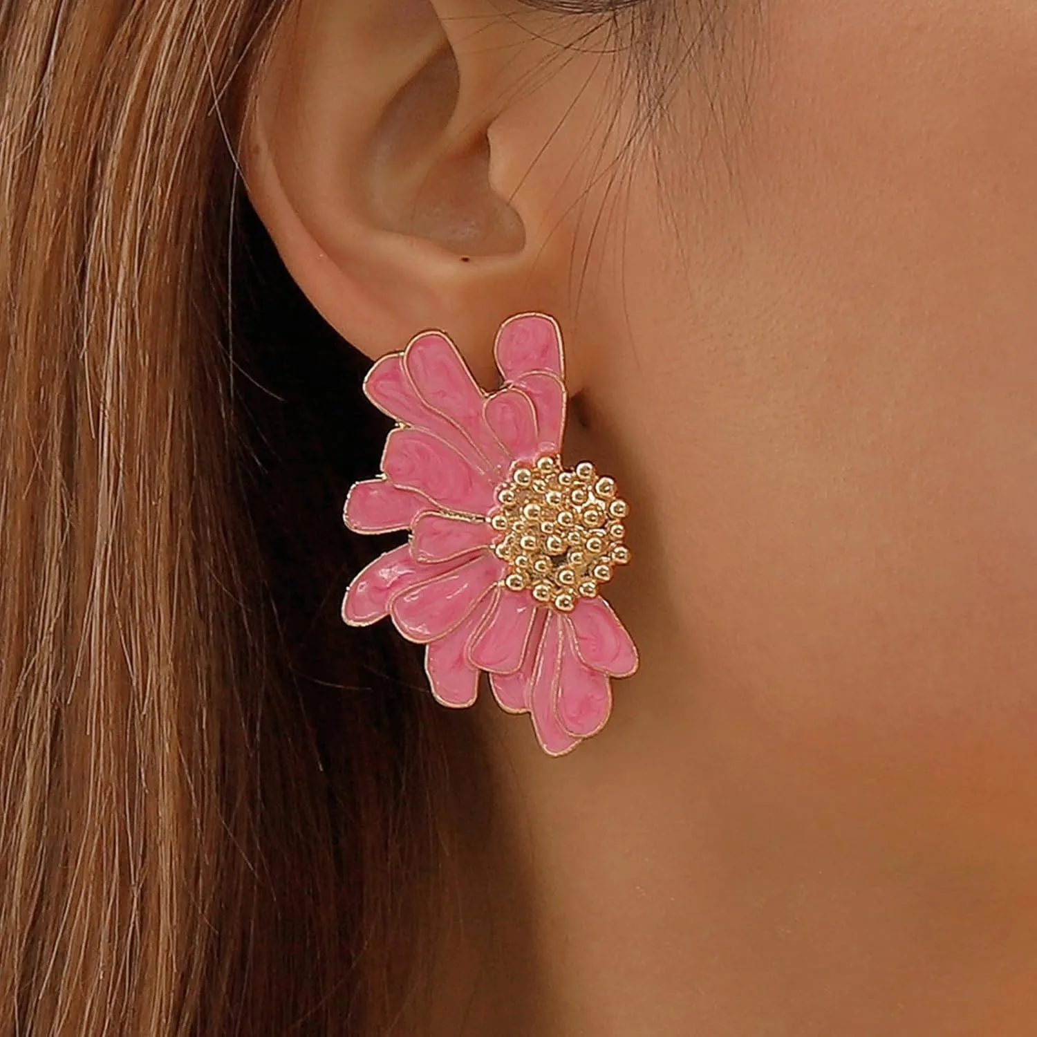 Flower Earrings Daisy Floral Earrings Pink White Green Flower Stud Earrings Jewelry for Women