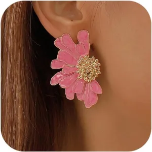 Flower Earrings Daisy Floral Earrings Pink White Green Flower Stud Earrings Jewelry for Women