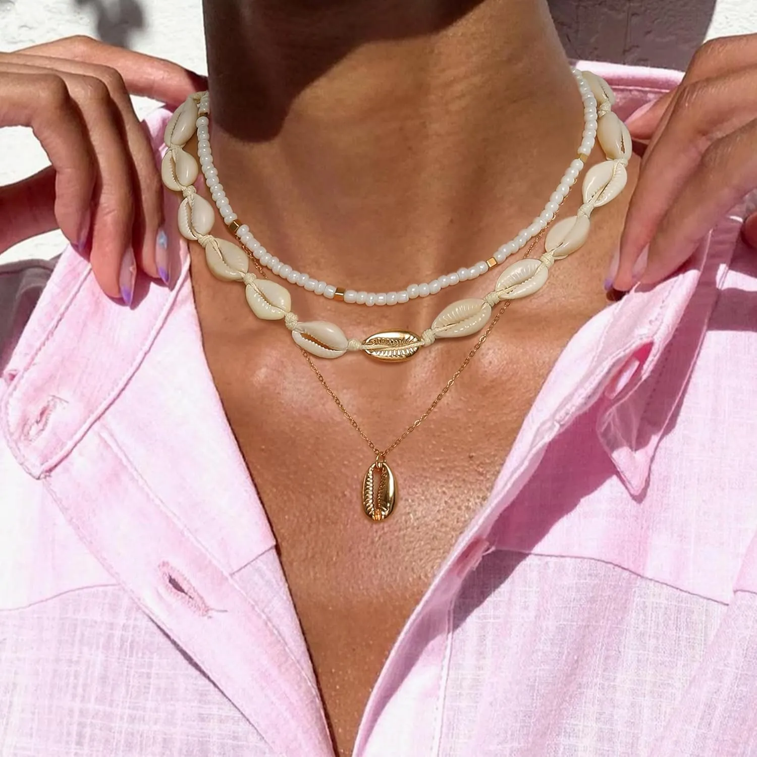 Flyonce Shell Necklace for Women, Boho Handmade Starfish Natural Seashell Choker Collar Necklaces Beach Jewelry for Summer Outfits Surfer Beachy Accessories